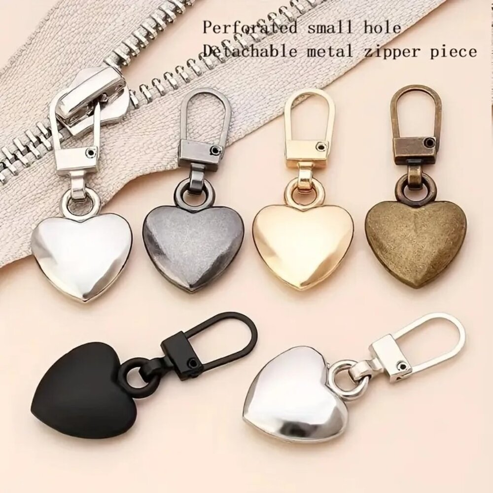 SET OF 5 ASSORTED Metallic Heart Shaped Zipper pulls NEW - Picture 1 of 1